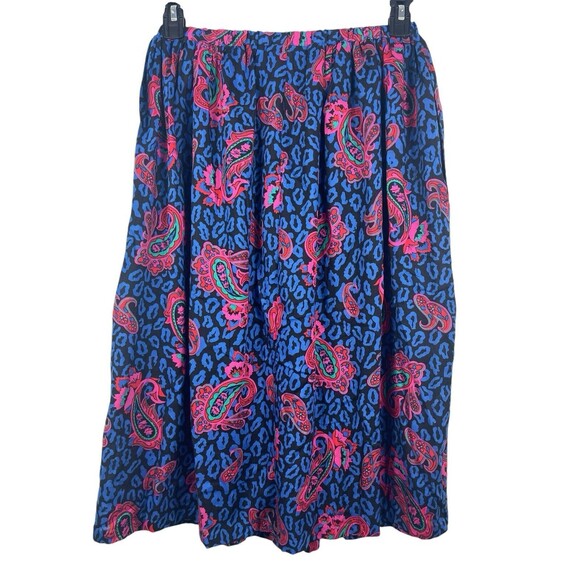 Land And Sea Vintage Ames Bold Blue Pink Floral Midi Elastic Waist Skirt M NWT - Picture 2 of 12